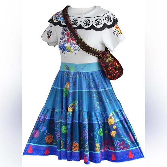 Maribel - Encanto blue&white Colorful Women's Dress Skirt w/ Bag Costume Cosplay - Picture 1 of 12
